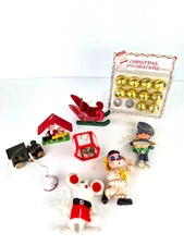 Assorted Lot Vintage Christmas Holiday Hanging Bulbs Clown Wood Ornaments 18pc