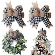 Buffalo Plaid Burlap Bows for Wreath 2 Pack,12    x9.4    Large Rustic Farmhous...