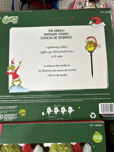 Christmas Grinch Battery-Operated Pathway Stakes (4 Count) With Santa Hat LED - Picture 2 of 2