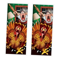 Door Covers, 5 x 30 , 2 Pieces Plastic for Thanksgiving/Fall Wild Turkey