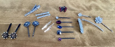 VTG Mostly Rhinestone Hair Accessories: Pins, Claw, Clip, Barrette-19 Pieces