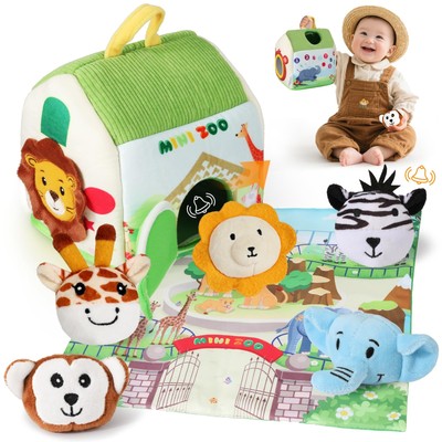 Best Sortnic Baby Toys 6-12 Months Soft Zoo Toy with 5 Stuffed Animal, Map Pad