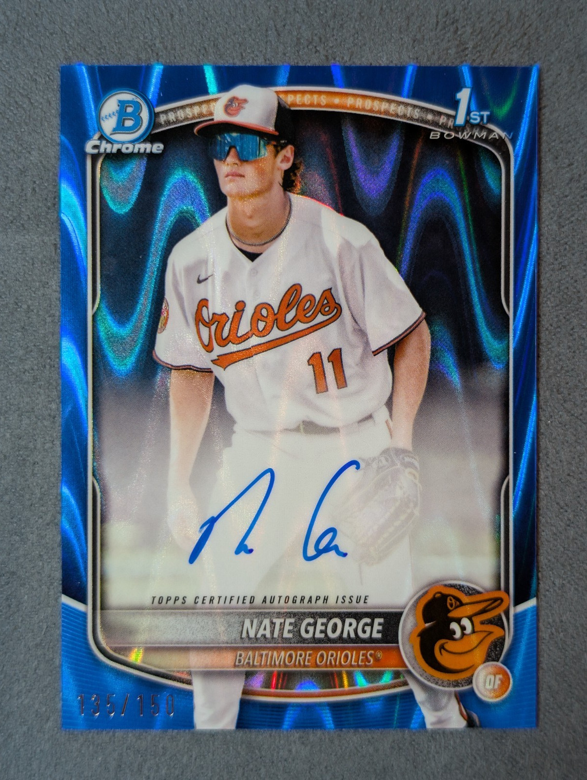 2025 Bowman Chrome Nate George Auto Blue RayWave Refractor 1st Prospect /150