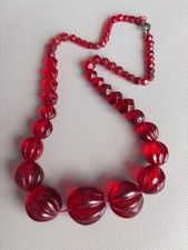 Vintage Red Glass Graduated Beaded Necklace READ