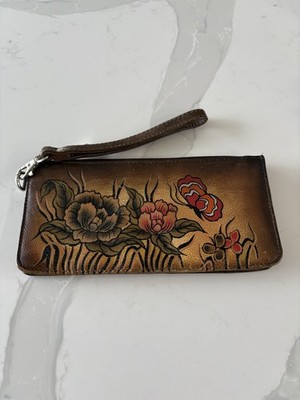 Biacci Clutch Wallet Hand Painted Leather Butterfly And Flowers