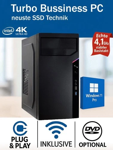 Intel Windows 11 PC System, Office Computer 32GB DDR4, 1TB M.2 SSD, leise|WLAN