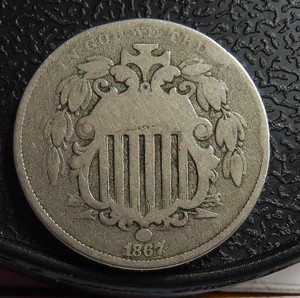 1867 RAYS  SHIELD NICKEL, AFFORDABLE FS-05-1867-303 REPUNCHED DATE