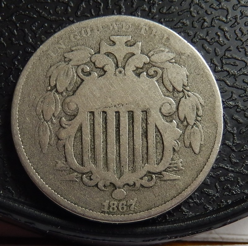 1867 RAYS  SHIELD NICKEL, AFFORDABLE FS-05-1867-303 REPUNCHED DATE