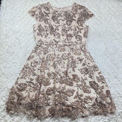 Milly Sienna Dress Women 14 Gold Sequin Lace Cap Cocktail Party Gatsby Gala Nude