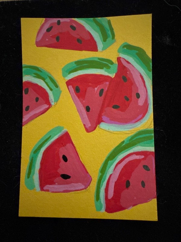 aceo art card, watermelon sugar, fruit series, acrylic, Artist_Hollyk