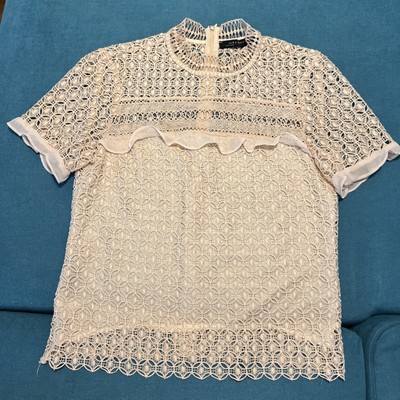 Zara Bluse, Crochet Top, Gr. M Beautiful Neutral Cream Shirt, Spitze