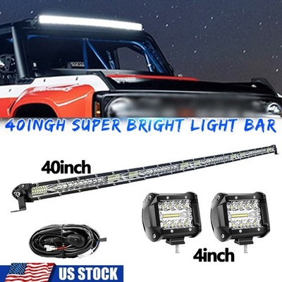 Slim 40''inch 2400W LED Light Bar Combo Spot Flood Truck Offroad+4''Pods Kit 41 42