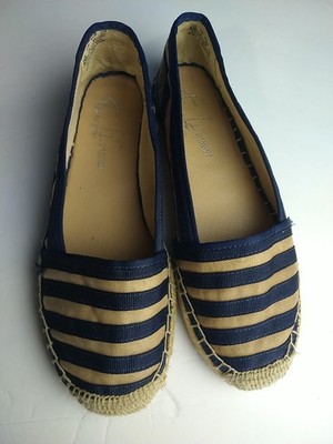 Franko Sarto Woman 6m Slip On Nautical Striped Blue Brown Casual Shoes