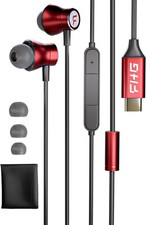 FHG USB C Headphones for iPhone 15 16, Hi-Res Audio Certified Red 