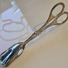 Vintage Silverplate Scissor Pastry Serving Tongs Etched