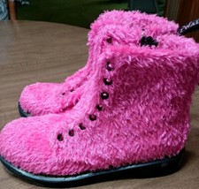 DR. MARTENS 1460 Pascal J Tinsel Fur Boots Girls Size 2 Clash Pink MISSING LACES
