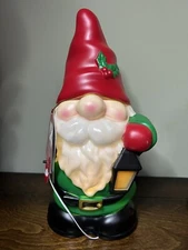Gnome Santa w Lamp post Led Lighted Holiday Time Table Top 11 inch Blow Mold NEW
