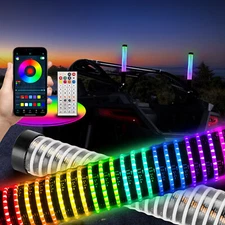 2PCS 1FT Fat Whips 2.0in Thick Spiral Chasing RGB COB Whip Lights For ATV UTV
