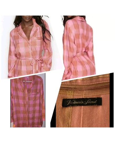 Victoria's Secret one Piece flannel pajama Holiday Plaid Gold Shimmer Cozy Soft - Picture 2 of 12