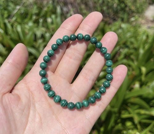 AAA Quality Natural Polished Malachite Round Beaded Bracelet For Men and Women - Picture 3 of 17