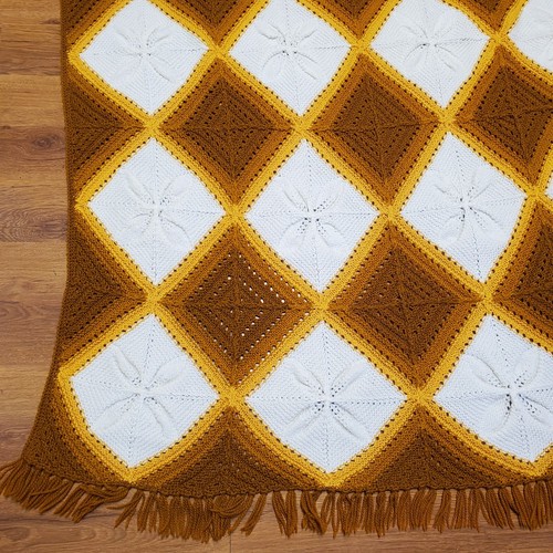 Arlequín retro afgano abuela tejida a mano vintage ombre hoja levantada 64" ¡Impresionante! - Imagen 16 de 24