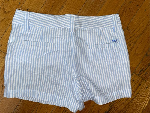 NWT! Vineyard Vines Girl's Seersucker Striped Blue & White Chino Short 10 - Picture 4 of 6