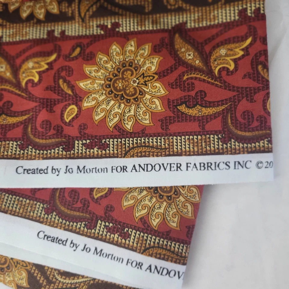 Striped Floral 100% Cotton Sunflowers Red Yellow Brown Fabric 3 Yards by 44" - Image 3 of 4