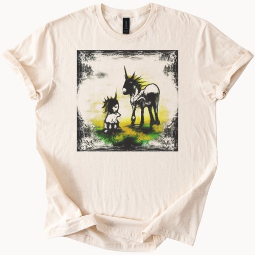 Dark Unicorn Girl Graphic Tee Fantasy Creature Shirt