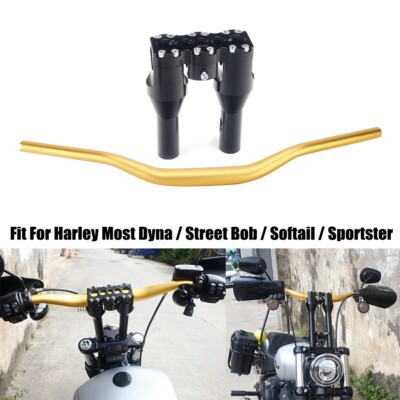 Motorcycle 1 1/2'' Handlebar Gold w/ 6'' Handle Bar Riser For Harley Dyna FXDL S