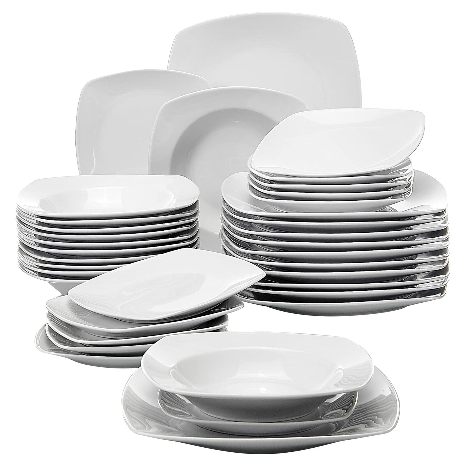 MALACASA Julia 6-Piece White Square Porcelain Dinner Plate Set