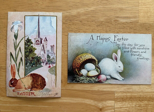 10 Antique Easter Postcards Cards Early 1907-1916 Stamped Bunnies Lilies Polish - Picture 2 of 17