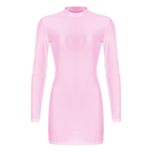AU Women's Oil Shiny Mini Dress Nylon Elastic Tights Dresses Long Sleeve Dress - Picture 34 of 80