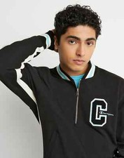Champion Mens Reverse Weave 1/4 Zip Embroidered Track Letter Jacket Black Large