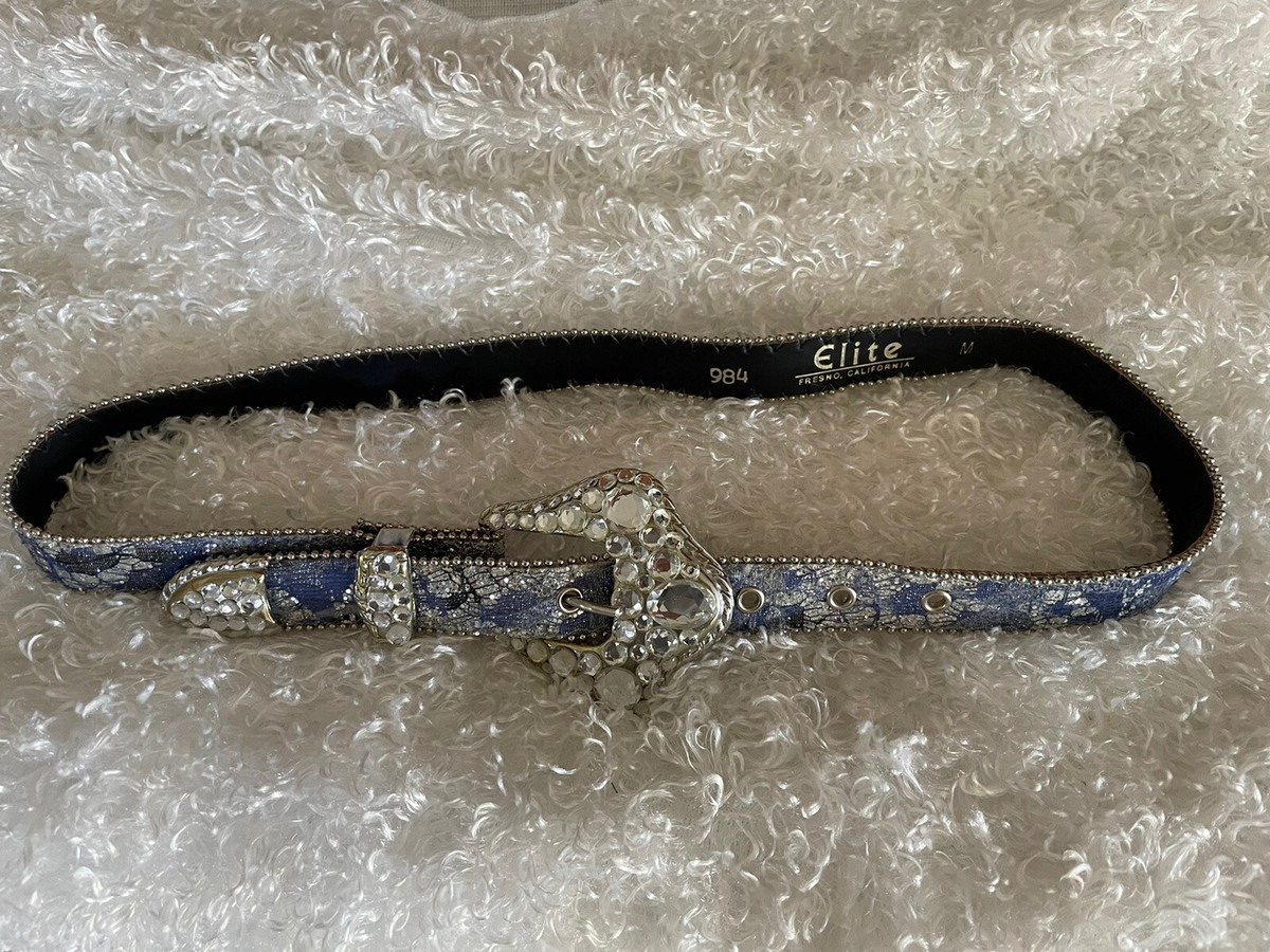 Vintage Belt Elite Fresno California Blue Sparkle Belt M 