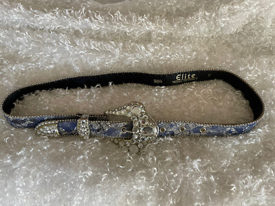 Elite Fresno California  Belt Glitter Blue Rhinestone Buckle Size S Accessories | Elite Fresno California Belt Glitter Blue  main image 2