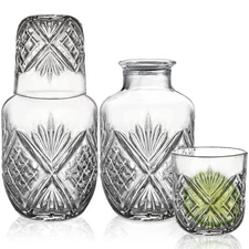 4 Pieces Bedside Water Carafe And Glass Set For Bedroom Nightstand 18 Oz Vintage