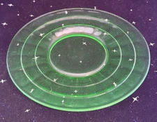 VTG Anchor Hocking Green Uranium Depression Glass Block Optic 6" Saucer