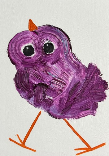 ACEO Original Painting, Bird Impressionism Oil Art, ATC, Birdie Animal, Small