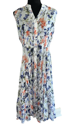 Chelsea & Theodore 100% Cotton Printed Summer Midi Dress w/Smocked Waist Size L