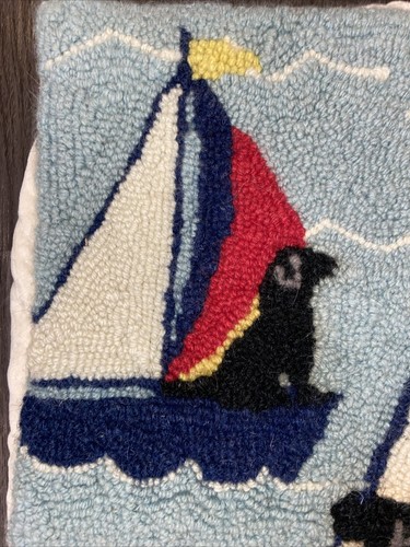 ROVER ISLAND SAILOR LABS SCENE 16"X16" HOOKED WOOL PILLOW COVER - Picture 4 of 8