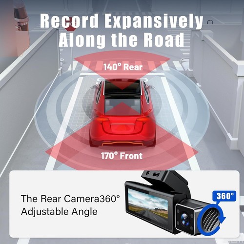 4K+1080P*2 3 Channel WiFi Car Dash Camera Front Rear Inside Dashcam DVR Recorder - Picture 9 of 16