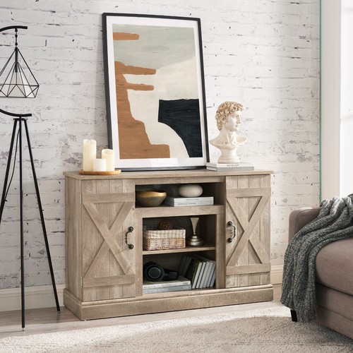 Farmhouse Classic TV Stand Fits Up to 50 TVs with Open & Closed Storage - Picture 3 of 9