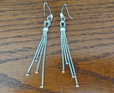 925 Sterling Silver Bead Ball Chain Post Long Dangle Hook Earrings. Marked Italy