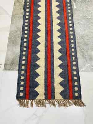 navajo kilim Vintage Kilim Rug navy blue stair runner Wool Jute Rug turkish rug