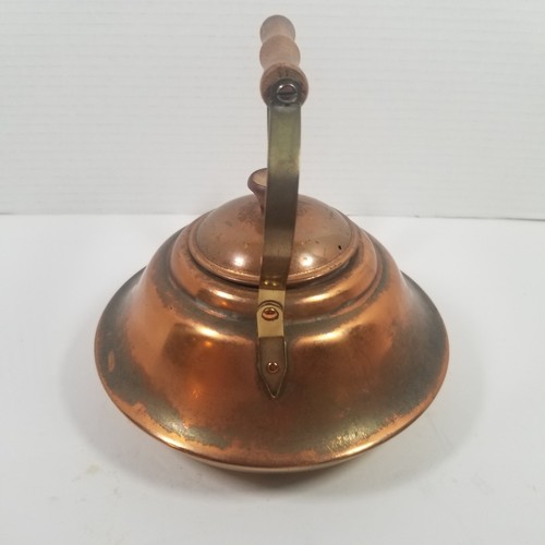 Copper Brass Tea Kettle Pot Wooden Handle Rustic Primitive Patina Portugal - Picture 7 of 15