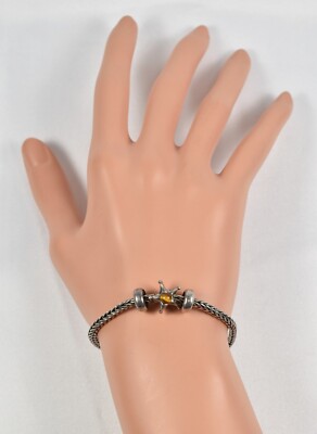 Vintage Sterling Silver Tiger's Eye Starfish Trollbead Bracelet, 7.5'' - 13.5g