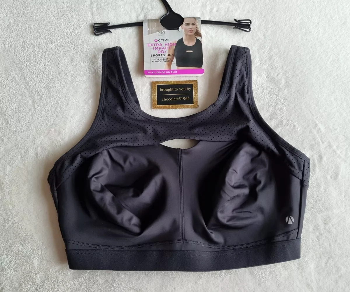 NEW M&S EXTRA HIGH IMPACT DD+ SIZE NON WIRED SPORTS BRA SIZE 34GG in BLACK