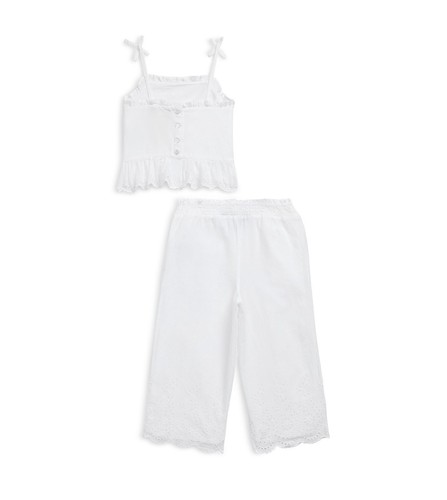 Polo Ralph Lauren Girls' Eyelet Embroidered Cotton Top & Pants Set Size 5 White - Picture 2 of 4