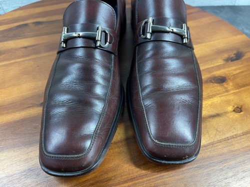 Salvatore Ferragamo Loafers Men 8 D Shoes Brown Leather Bit Apron Toe Slip On - Picture 7 of 23