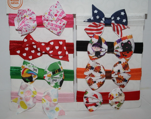 Set Of 8 Baby Toddler Girls 1st Year Headband Bows Fall Holidays Wonder Nation - Picture 9 of 9